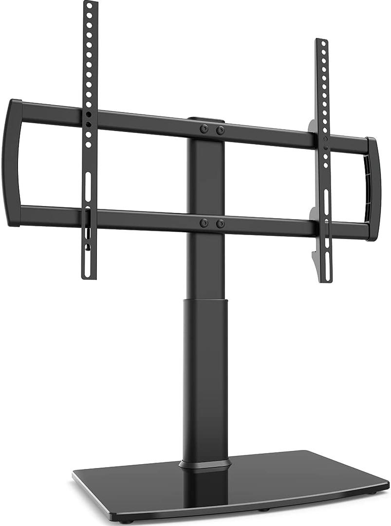 Universal Tabletop TV Stand with Wall Mount for 32 to 70 inch 4 Level Height Adjustable, Heavy Duty Tempered Glass Base, Holds up to 110lbs Screens, HT03B002