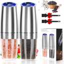 Gravity Electric Salt and Pepper Grinder Set, Adjustable Coarseness, Automatic Shakers Mill Grinder with LED Light, Upgraded Larger Capacity, One Hand Operated (Sliver 2 Pack)