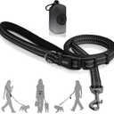 Kazazoo Hands-Free Dog Leash with Poop Bag Holder, Adjustable 4-7 Ft Waist for Dog Walking, Running for Small & Medium Dogs with Reflective Strips, Nylon Waist Belt, Black
