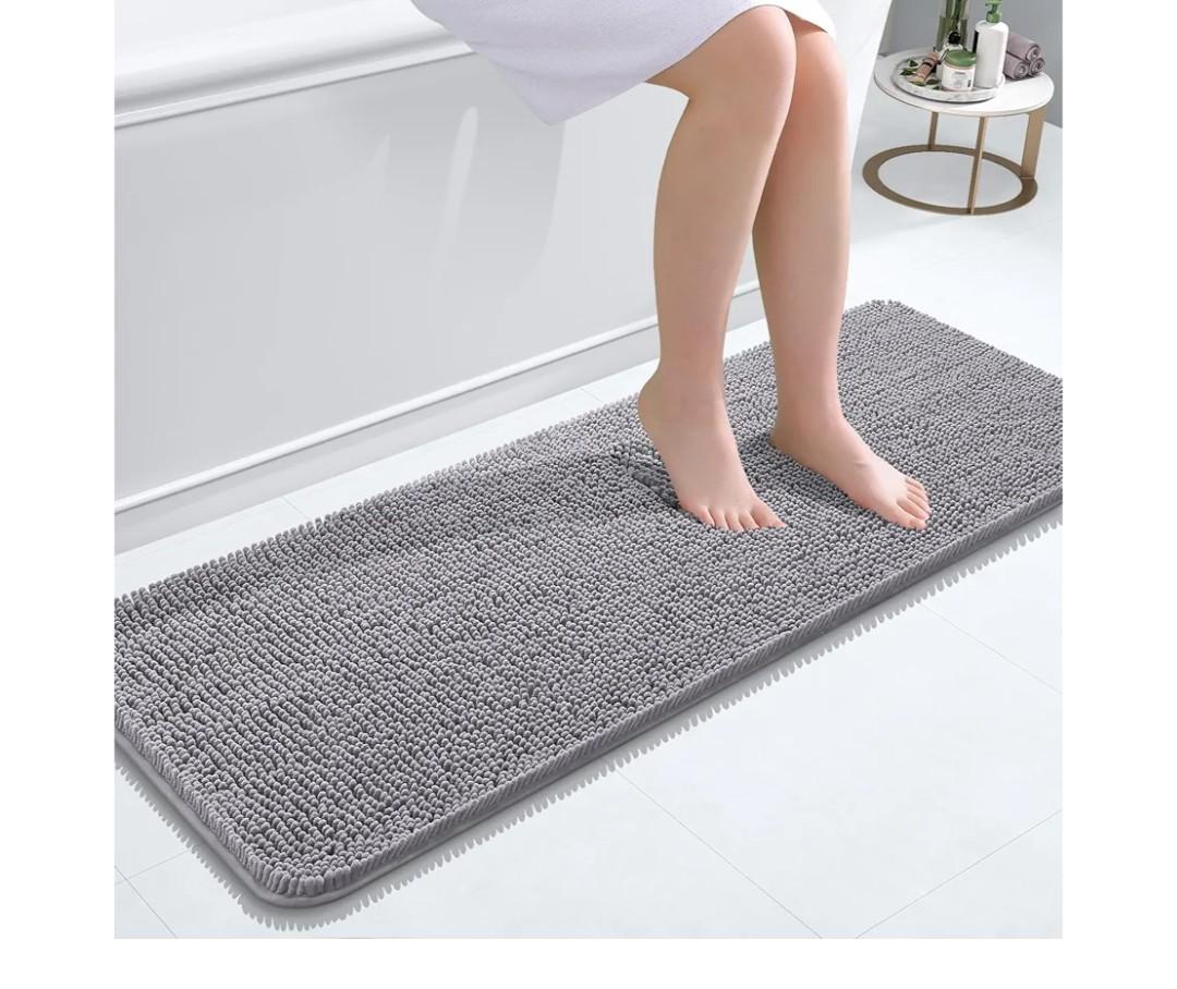 OLANLY Bathroom Rugs 47x17, Extra Soft Absorbent Chenille Bath Rugs, Rubber Backing Quick Dry, Machine Washable Bath Mats for Bathroom Floor, Tub and Shower, Home Decor Accessories, Grey