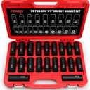 DISEN 20PCS 1/2" Impact Socket Set, Deep Sockets SAE 13/16"-3/8" & Metric 10-24mm, 6-Point Cr-V & Alloy Steel, 1/2 Inches Drive Impact Socket Set,Rugged Construction, Enhanced Storage Case
