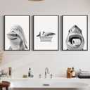 Bathroom Shark Wall Art Funny Animal Wall Decor Pictures Ocean Animal Canvas Wall Art Black White Shark Poster Bathtub Toilet Prints Funny Painting for Bathroom 12x16 Inch Unframed Set of 3