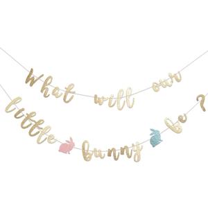 What Will Our Bunny Be Banner - Easter Themed Baby Shower Decoration,What Will Our Bunny Be Gender Reveal Decor (bunny glitter banner)