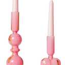 DN DECONATION Pink & Gold Glass Candle Holders Set of 2, Heart Taper Candle Holders for Valentine's Day, Candlestick Holder Wedding Decorations, Farmhouse Home Coffee Table Decor & Housewarming Gifts