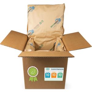 IDL Packaging 10" x 10" x 10" Insulated Shipping Box, 1.5-Gallon Capacity, Pack of 1 - Includes EcoMax Thermal-Paper Liners, Absorb Condensation - For Frozen Food, Meat, or Fish
