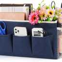 Lilithye Bedside Caddy Bedside Organizer Bedside Storage Caddy with Fixed Straps and Water Bottle Holder for Home College Dorm Bunk Bed Hospital Bed Crib Bed Rails (Navy Blue)