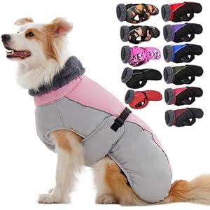 IECOii Dog Coat for Large Dogs, Reflective & Adjustable Turtleneck Jacket with Buckle, Thermal Fleece Lined Dog Snowsuit for Cold Weather - Soft Dogs Winter Coat Windproof Warm Vest, Pink, L