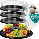 12" Catering Trays With Lids [3 Pack] - Black Serving Tray, Clear Lid, Plastic Disposable Round Party Platters, Flan Containers, Dessert Sandwich Cookie Food Trays for Parties