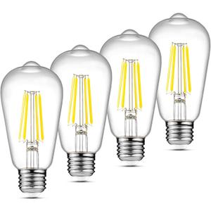 Ascher LED Edison Bulbs 6W, Equivalent 60W, High Brightness Cool White 4000K, 700 Lumens, ST58 Vintage LED Filament Bulbs with 80+ CRI, E26 Base, Non-Dimmable, Clear Glass, 4 Packs