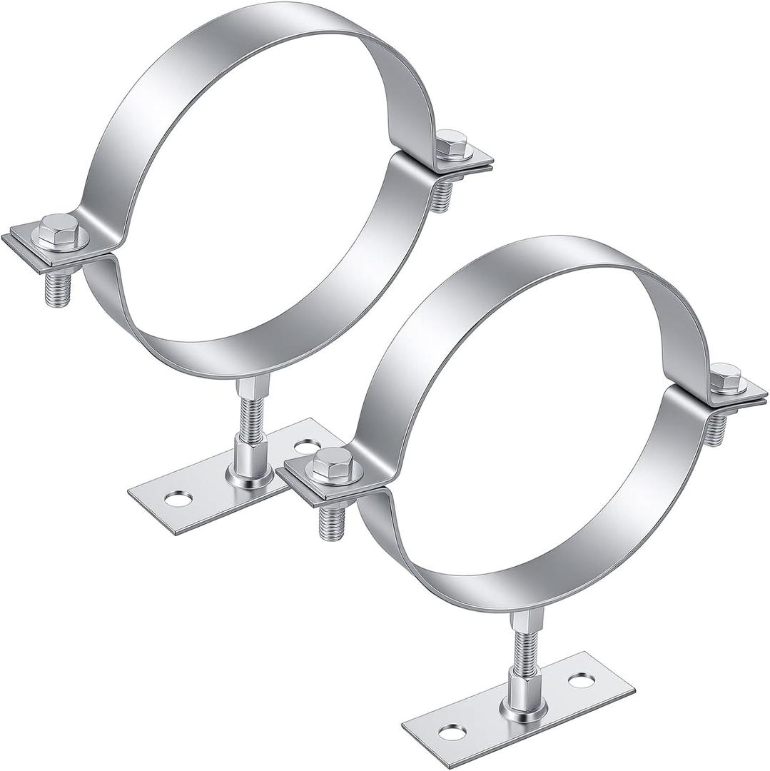 2 Pcs Heavy Duty Adjustable Pipe Bracket, 6 Inch Split Ring Hanger Clamp with Mounting Screws, Galvanized Steel Wall Strap for Round Gas Vent, Chimney, Drainage & Plastic Ventilation Pipes