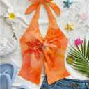 Milumia Women's Floral Print Twist Halter Tops Split Sleeveless Vacation Going Out Tank Top (Orange, S)