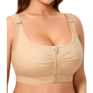 BRABIC Wireless Zip Front Closure Bras for Women No Underwire Full Coverage Comfort Everyday Post Surgery Compression Bra (Small, Beige)