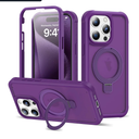 Compatible with iPhone 15 Pro Max Case with Magnetic Ring Stand [Compatible with Mag-Safe] [Built-in Screen Protector] Military-Grade Shockproof Translucent Matte Phone Case, Dark Purple