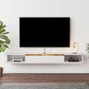 Floating TV Stand, 47'' Wall Mounted Entertainment Center TV Media Console, Floating Shelves with Door, Floating TV Cabinet Large Storage TV Bench for Living Room (White, 47.64IN)
