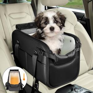 WOYYHO 18lbs Dog Car Seat for Small Dogs with Removable Velvet Liner, Luxury Small Dog Center Console Car Seat Pet Booster CarSeat, Easy Install Stable No Shaking, Waterproof Anti-Slip PU Leather