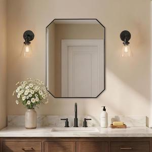 ANDY STAR Black Octagon Bathroom Mirror, 24x32 Inch Stainless Steel Metal Frame, Anti-Rust, Shatterproof HD Glass, Wall Mounted for Bathroom, Bedroom, Living Room