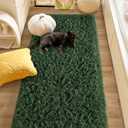 Soft Dark Green Runner Rugs for Bedroom, 2x6 ft Bedside Rug Plush Fluffy Carpets, Shag Furry Modern Area Rug Carpet for Living Room Girls Kids Room Nursery Home Decor, Dark-Green