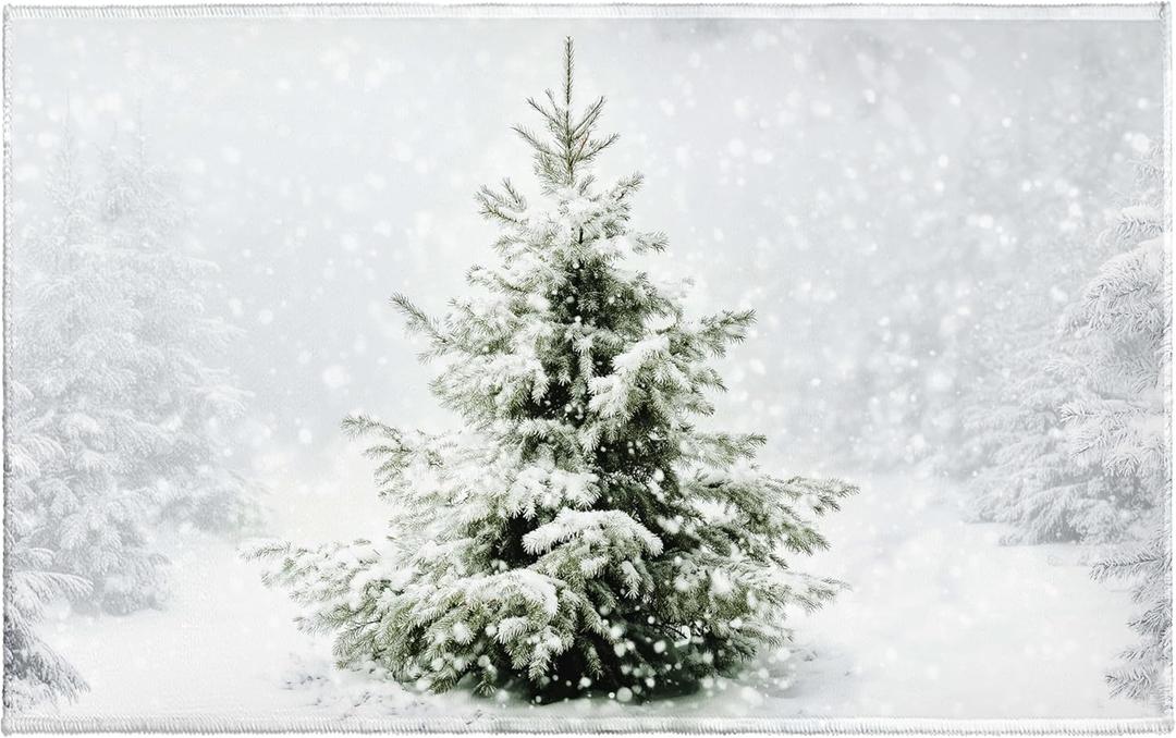 Winter Snowy Pine Tree Bath Rug Xmas Tree Bath Mat 20x32 Inch White Bathroom Plush Rug Extra Soft Absorbent Rug Non Slip Doormat for Bathroom Entryway Living Room (1'8" x 2'8" (Rectangular))