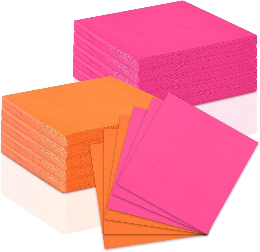 120 Pcs Pink And Orange Paper Napkins 5”x5” Cocktail Napkins Beverage Napkins Pink Luncheon Napkins Disposable Colors Paper Napkins For Tequila Sunrise Bachelorette Party Birthday Baby Shower