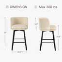 26" H Counter Height Swivel Bar Stools Set of 2, Barrel Counter Stools with Backrest, Linen Fabric Upholstered Barstools with Metal Legs for Kitchen Island,Sand
