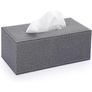 Sumnacon Tissue Box Cover Rectangle Linen Tissue Box, Stylish Tissue Box Holder with Magnetic Bottom,Decorative Tissue Cover for Bathroom Living Room Toilet Table Desk Office Car, Grey (Medium)