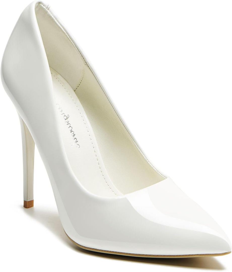 Womens High Heels 4 Inch Closed Pointed Toe Pumps Stiletto Heels for Women Dress Sexy Wedding Pumps (7.5, Shinny White)