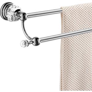 WINCASE Chrome Towel Bar, Adjustable Double Towel Holder, Silver Crystal Bathroom Towel Racks Wall Mounted