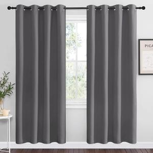 NICETOWN Blackout Curtains Panels for Bedroom - 3 Pass Microfiber Noise Reducing Thermal Insulated Solid Ring Top Blackout Window Drapes (2 Panels, 55 x 78 Inch, Gray) (Grey)