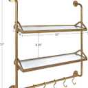 Kate and Laurel Marit Modern Industrial Wall Shelf with Metal Pipe Supports and Glass Shelves, Gold, 26x31