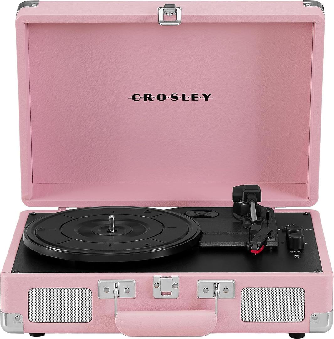 Crosley CR8005E-BH Cruiser Plus Vintage 3-Speed Bluetooth in/Out Suitcase Vinyl Record Player Turntable, Blush