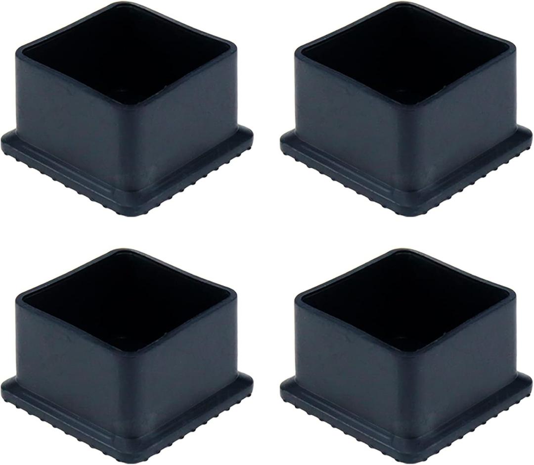 Square Furniture Feet Pads PVC Rubber Queit Chair Leg Caps Inner Size 1.6" x 1.6" Fit for Square Chair Feet Floor Protectors, Black-4 Packs