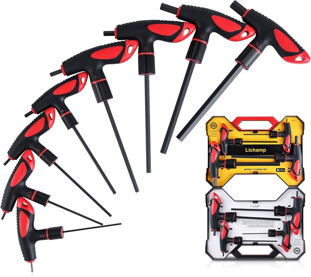 Lichamp T Handle Allen Wrench Set Metric, 8 Piece Heavy Duty Standard Long Tee Handle Allen Hex Key Set, 2-10mm
