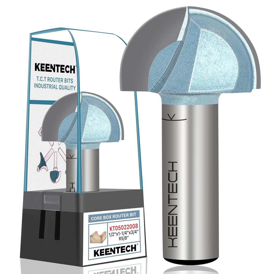 KEENTECH Core Box Router Bit, 1/2" Shank Round Nose Bit for Woodworking, Industrial-Grade Carbide Tipped, 1-1/4" Diameter  3/4" Cutting Depth