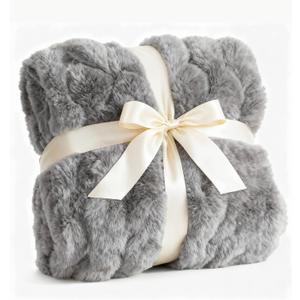 Fluffy Throw Bubble Blanket Queen Size - Faux Fur Throw for Couch or Bed - Plush Soft Extra Thick Faux Fur Rabbit Blanket - Comfy, Warm & Breathable - Luxury Minky Tie Dye Bedding - 90" x 90", Grey