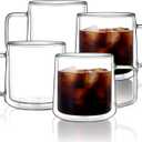 CNGLASS 15oz(4-pack) Double Walled Glass Coffee Mugs, Large Insulated Glass Mugs with Handle, Clear Coffee Cups for Espresso, Latte, Cappuccino, Tea