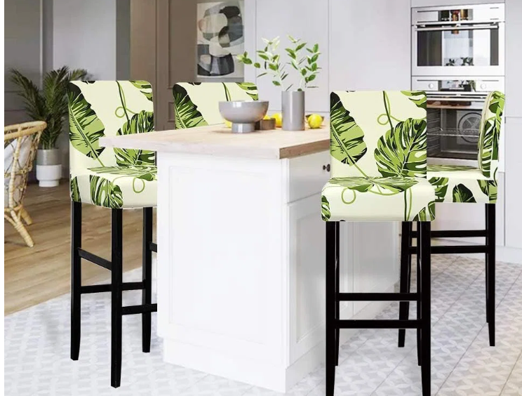 Jacquard Bar Chair Stool Cover - 4 Pack Stretch Bar Stool Covers With Backs Barstool Slipcovers Bar Stool Chair Covers Chair Slipcover Pattern For Short Swivel Dining Chair Counter Height Side Chairs
