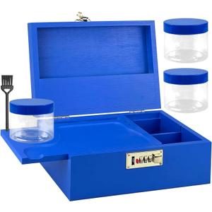 DEHVEN Large Bamboo Box Decorative, Brush, 3 Jar, Storage Box with LockBlue