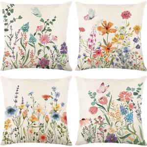 ONFAON Spring Decorations for Home - Spring Pillow Covers 18x18, Outdoor Pillow Covers Springtime Farmhouse Throw Pillow Cover Garden Linen Cushion Case for Home Decor (Spring02)