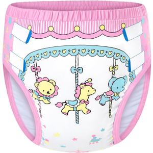 Littleforbig Soft Silky Underwear Comfortable Washable Reusable Adult Training Pants - Little Circus M (Pink)