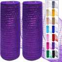2 Pcs Purple Deco Mesh Ribbon Rolls 10 Inch 10 Yards(30 ft) Decorative Mesh Fabric with Foil for Wreaths Christmas Tree Ribbon Door DIY Craft Halloween Decor Wedding Party Supplies (Purple, 2Pcs)
