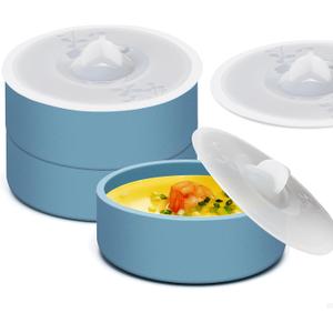 Egg Poacher Set of 3, Silicone Egg Poaching Cups with Lids for Microwave Egg Cooking, Toaster Oven Air Fryer Egg Mold Nonstick Poached Egg Maker (Blue)