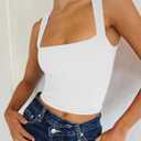 REORIA Butsmooth Women's Square Neck Going Out Crop Tops Double Lined Cute Basic Tank Tops 2026 Clothes (White, L)