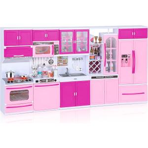Mastom Kitchen Playset for Girls, Play Kitchen Toys for Dolls with Realistic Lights & Sounds, 56PCS Kids Pretend Play Kitchen Toy Accessories, Gifts for Toddlers Girls 3 4 5 6 Year Old