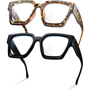 livho Oversized Eyewear Frame for Woman and Men - Rectangle Fashion Glasses for Computer, Chic Preppy Frame