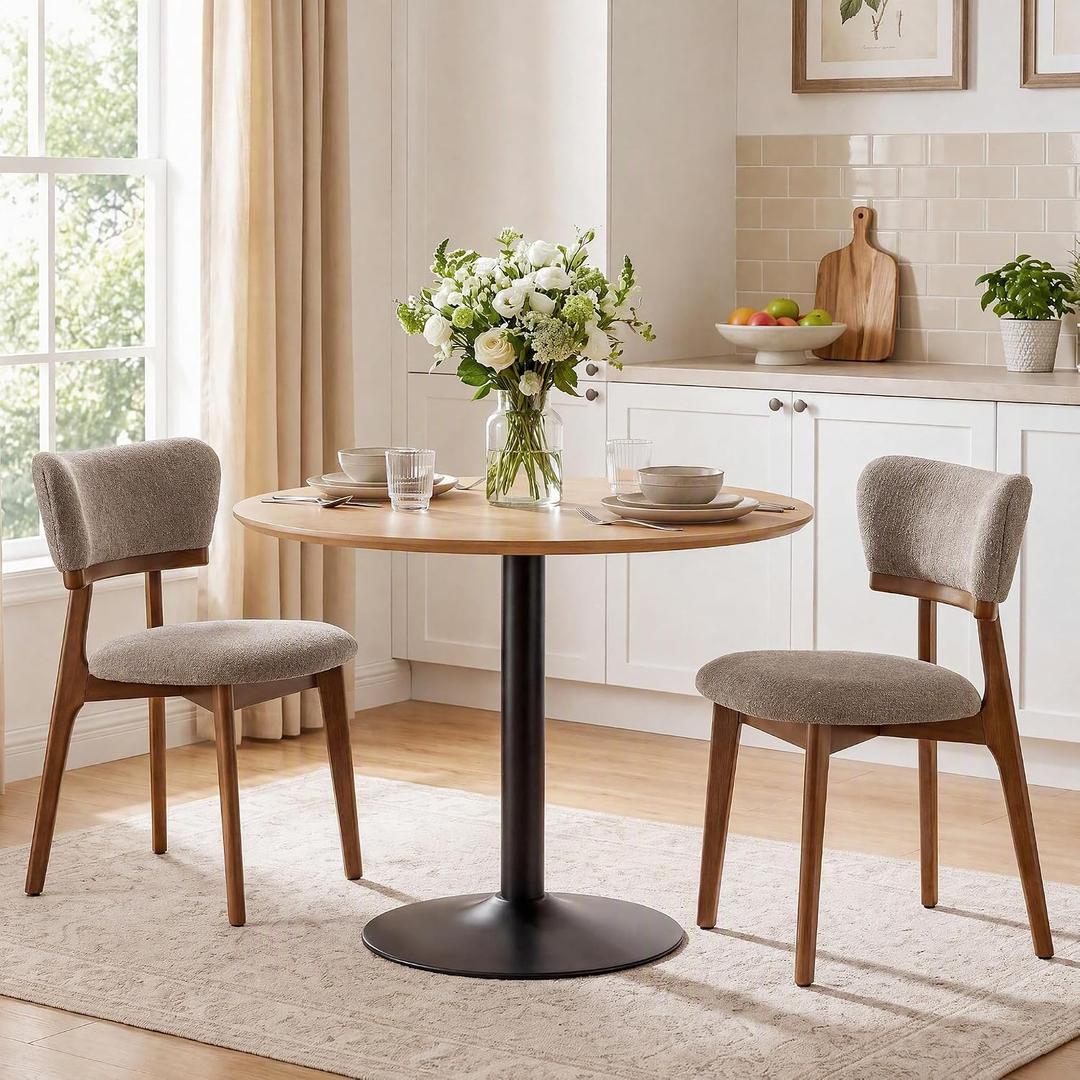 Wooden Dining Chairs Set of 2, Modern Upholstered Chenille Fabric