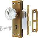 Mortise Lock Set for Interior Door, Antique Brass Door Knobs with Lock and Skeleton Key, Crystal Glass Door Knobs for Old Style Door