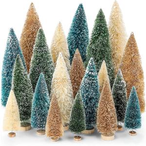 Vinsot 20 Pcs Bottle Brush Christmas Trees 512 Inch Artificial Bottle Trees with Wood Base Mini Sisal Snow Tree for Christmas Tabletop Craft Home Party Decorations (Green Golden White)