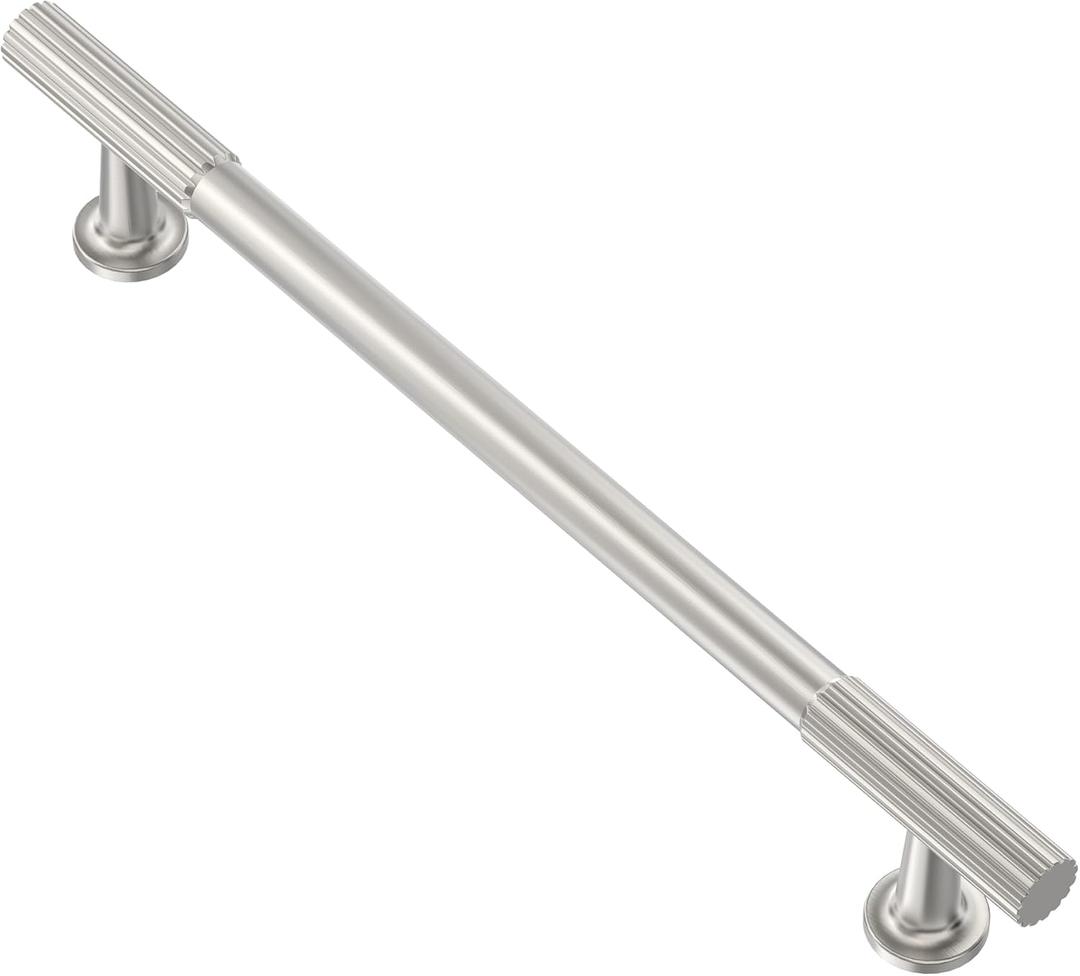 Alzassbg Cabinet Pulls, Brushed Satin Nickel, Ridged Bar Handles, 6-1/4 Inch(160mm) Hole Centers, Kitchen Handles for cabinets, 10 Pack, AL3095SN