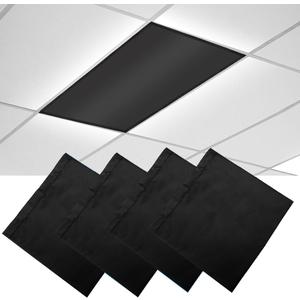 4 Pcs Light Covers, 4 x 2 Feet Magnetic Light Covers for Ceiling Lights Shade Panel, Drop Ceiling Light Filters Covers for Office Classroom School Home, Polyester Fabric Material, Black