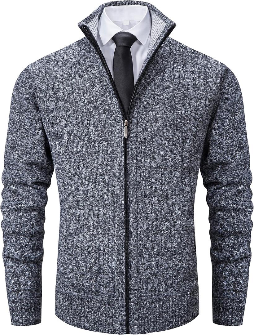 Vcansion Men's Slim Fit Full Zip Up Stand Collar Casual Knitted Sweaters Cardigan with Pockets (Gray, XXL)